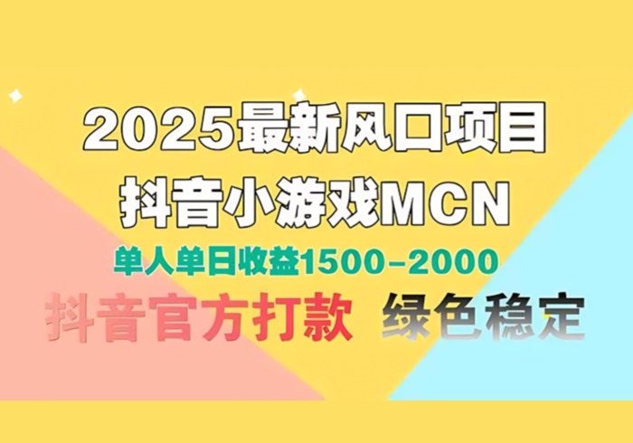 2025最新风口项目 抖音小游戏MCN 单人单日收益1500-2000+-参一网创