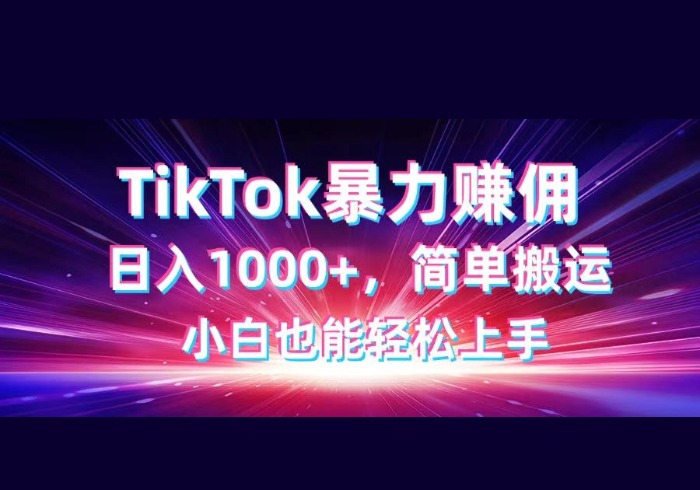 TikTok搬运暴力赚佣，日入1000+，简单搬运，小白也能轻松上手-参一网创