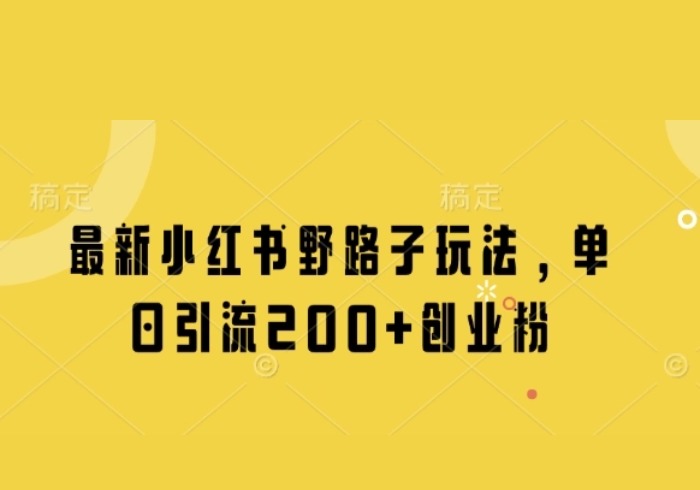 最新小红书野路子玩法，单日引流200+创业粉-参一网创