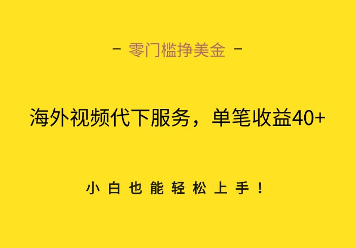 零门槛挣美金，海外视频代下服务，单笔收益40+，小白也能轻松上手-参一网创