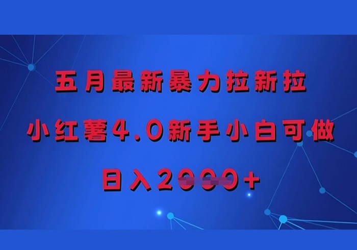 五月最新暴力拉新拉，小红薯4.0新手小白可做，日入多张-参一网创