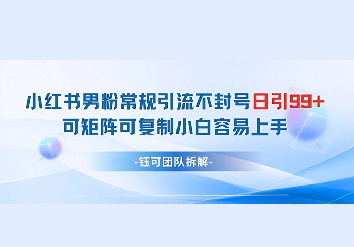 小红书男粉常规引流不封号日引99+变现简单 可矩阵可复制小白容易上手-参一网创