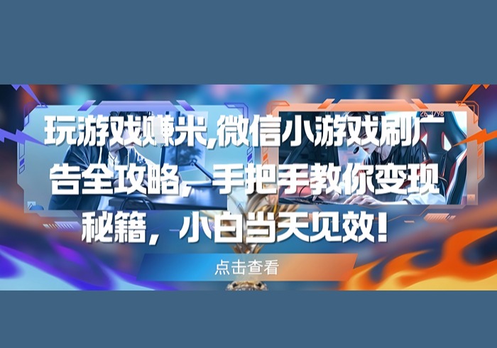 玩游戏挣米，微信小游戏刷广告全攻略，手把手教你变现秘籍，小白当天见效-参一网创