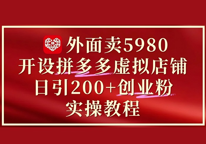 外面卖5980开设拼多多虚拟店铺：单日引流200+创业付费粉实战教程-参一网创
