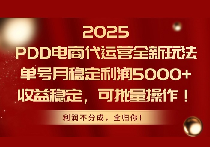 2025PDD电商代运营全新玩法，单号月稳定利润5000+，收益稳定，可批量操作-参一网创