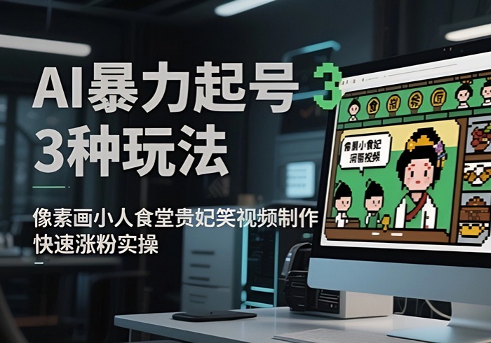 AI暴力起号3种玩法，像素画小人食堂贵妃搞笑视频制作，快速涨粉实操-参一网创
