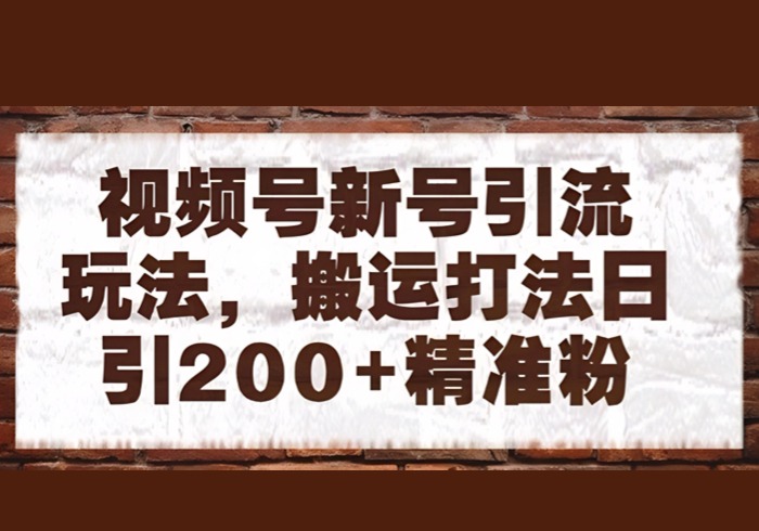 视频号新号引流玩法，搬运打法日引200+精准粉，可矩阵放大【揭秘】-参一网创