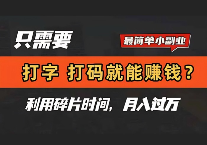 只需要打字，打码，就能赚钱？简单的赚钱小副业，利用碎片时间，月入过万-参一网创