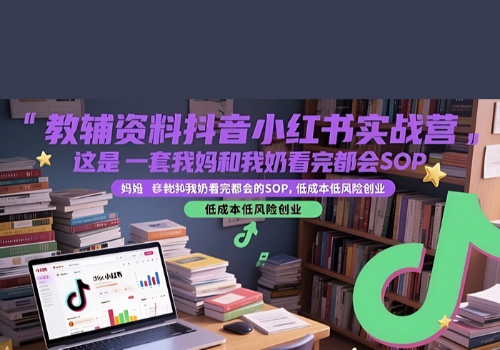 教辅资料抖音小红书实战营，这是一套我妈和我奶看完都会的SOP，低成本低风险创业-参一网创