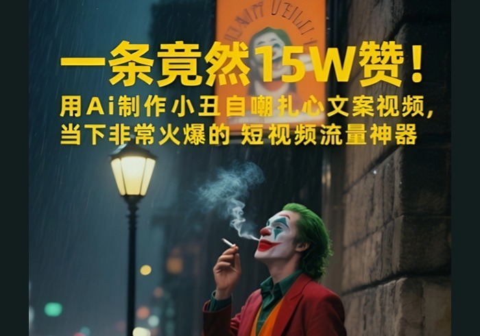 一条视频竟然15W赞！用AI制作小丑自嘲扎心文案视频，当下非常火爆的短视频流量神器-参一网创