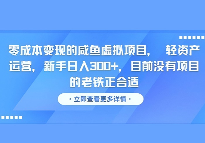 零成本变现的咸鱼虚拟项目， 轻资产运营，新手日入3张+，目前没有项目的老铁正合适-参一网创